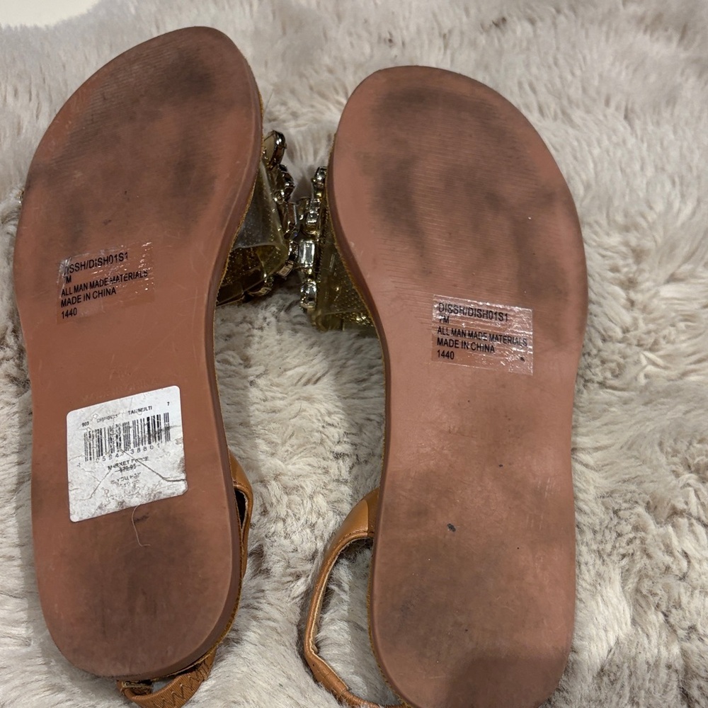 Steve Madden Tan Jeweled Slingback Sandals with Multicolor Crystals - Picture 4 of 4